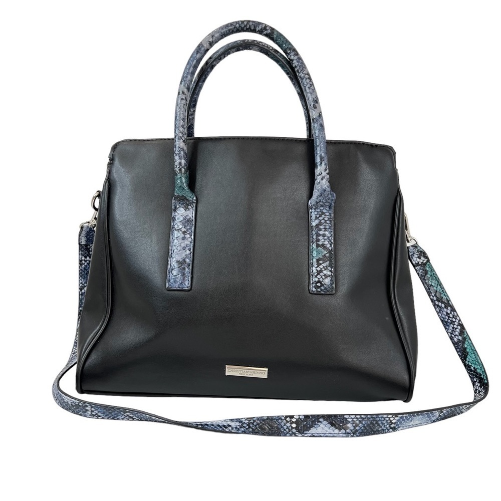 Christian Siriano New York Black Faux Leather Handbag Purse With Snake Print